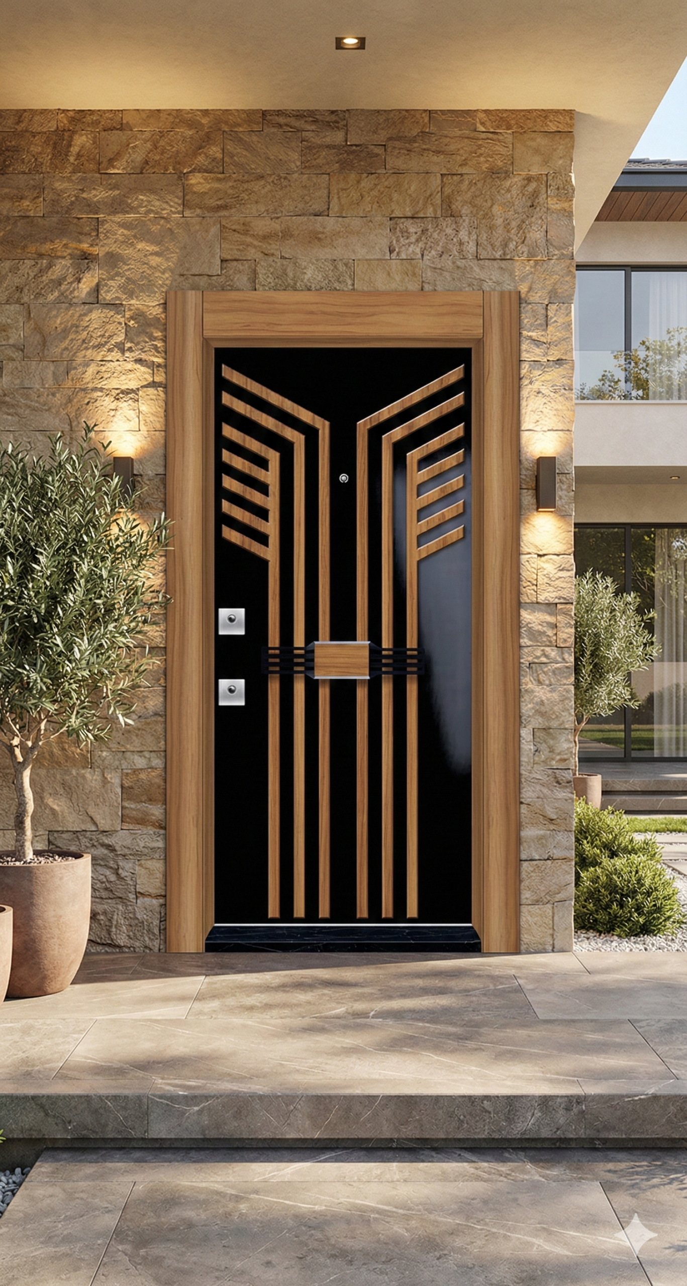Lüks Seri Modern Tasarım Villa ve Daire Giriş Çelik Kapısı - Siyah/Ceviz (110x210 cm - Pervazdan Pervaza)