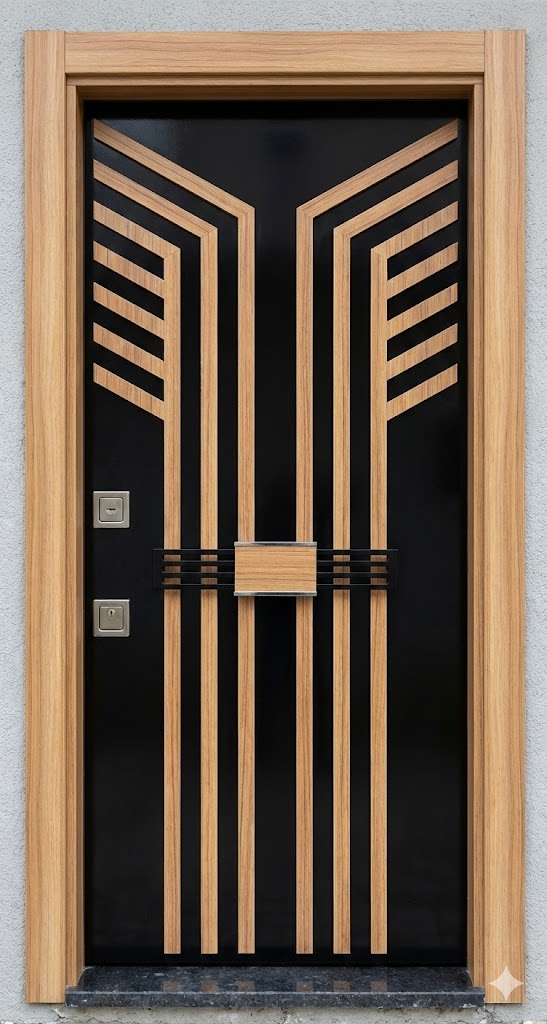 Lüks Seri Modern Tasarım Villa ve Daire Giriş Çelik Kapısı - Siyah/Ceviz (110x210 cm - Pervazdan Pervaza) - Görsel 3