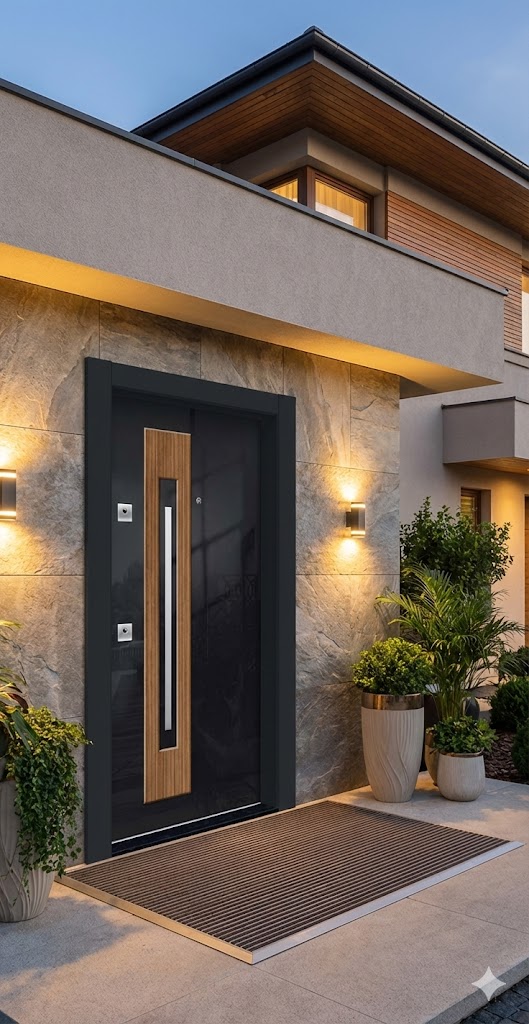 Parlak Antrasit ve Ceviz Kombinli High-Gloss Çelik Villa Kapısı - Görsel 3